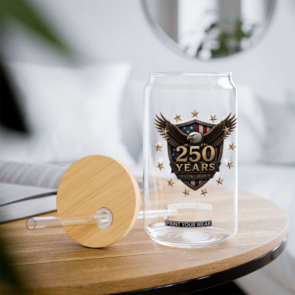 250th Anniversary USA Bald Eagle Glass Can 250 Years 4th of July 1776 2026