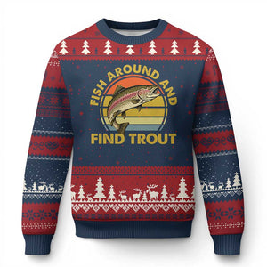 Fish Around And Find Trout Ugly Christmas Sweater Funny Trout Fishing Fisherman