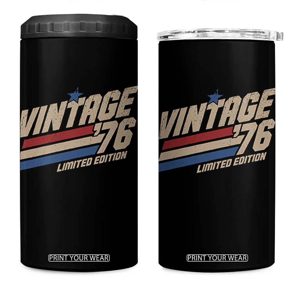 50th Birthday 4 in 1 Can Cooler Tumbler Vintage 1976 50 Years Old Birthday USA Stripes TS11 One Size: 16 oz Black Print Your Wear