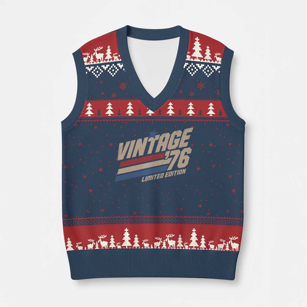 50th Birthday V-Neck Knit Sweater Vest Vintage 1976 50 Years Old Birthday USA Stripes