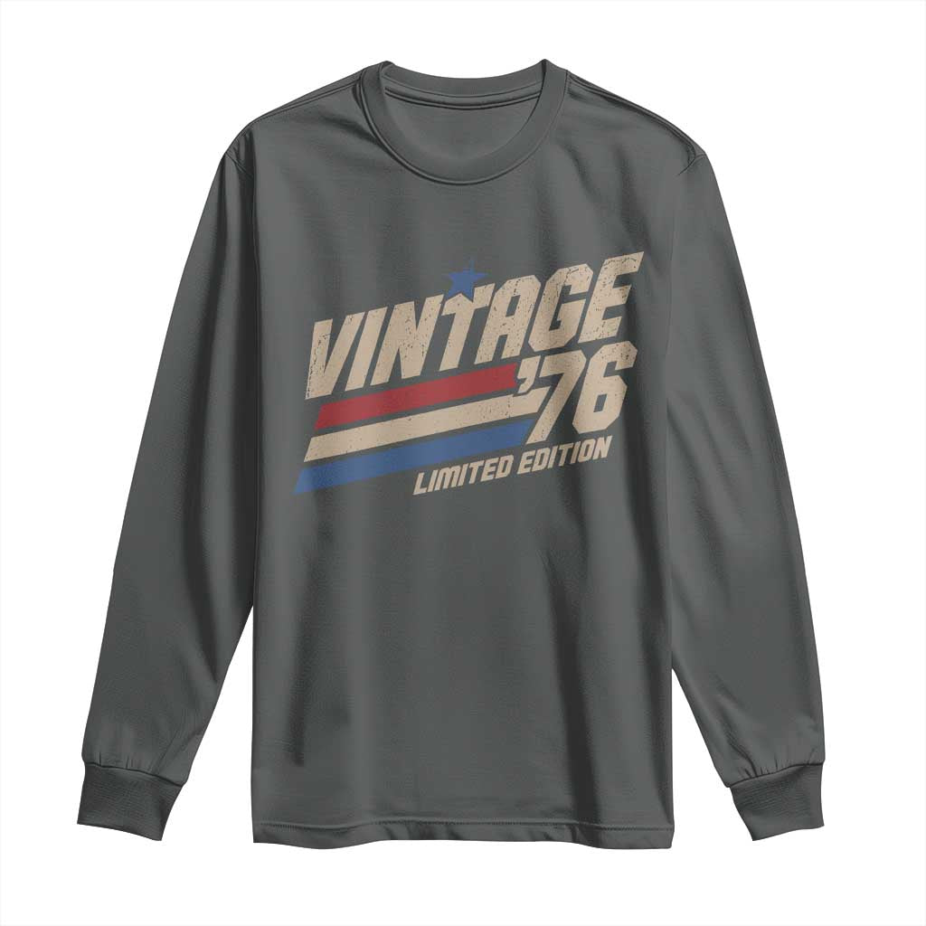 50th Birthday Long Sleeve Shirt Vintage 1976 50 Years Old Birthday USA Stripes TS11 Dark Heather Print Your Wear