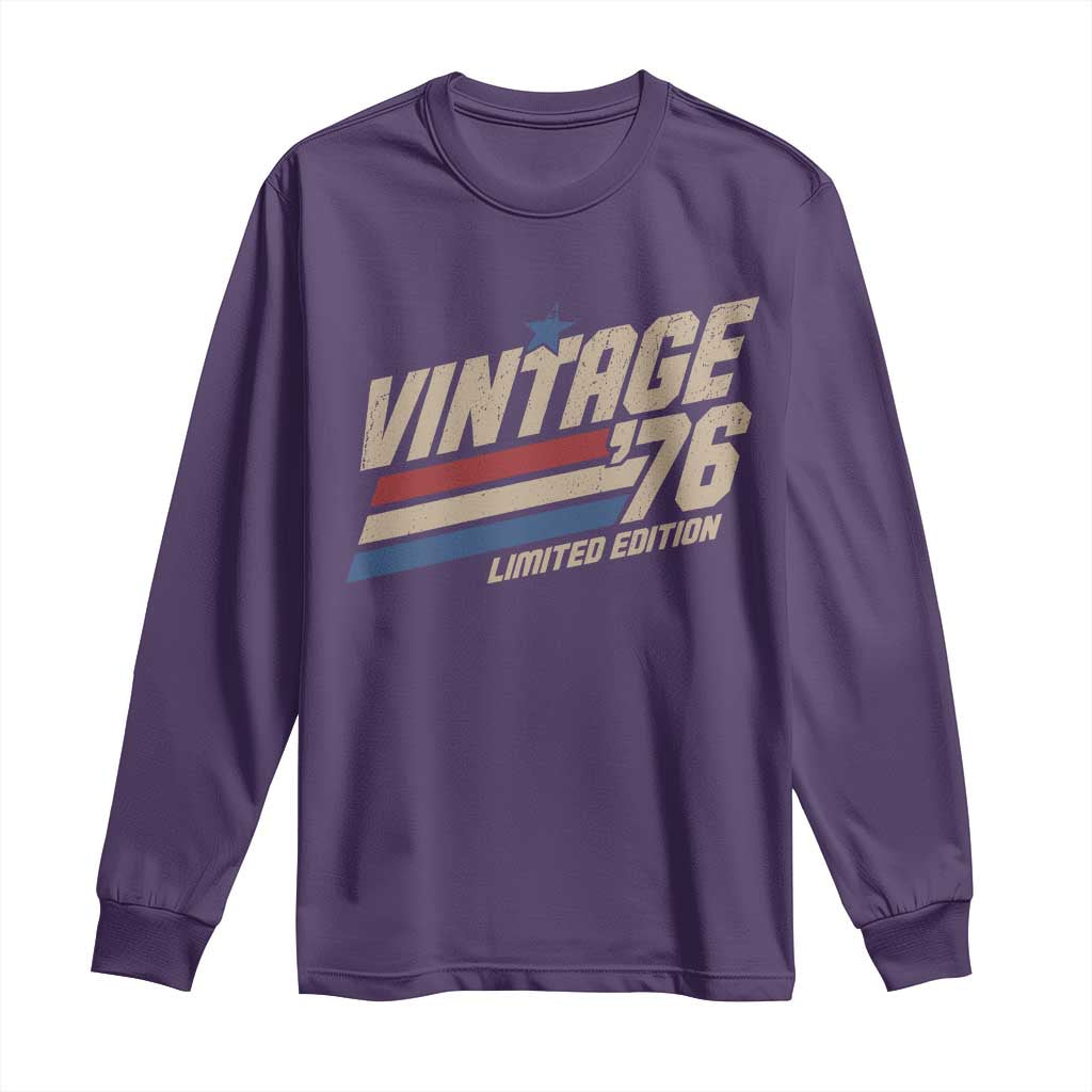 50th Birthday Long Sleeve Shirt Vintage 1976 50 Years Old Birthday USA Stripes TS11 Purple Print Your Wear