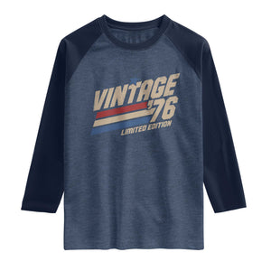 50th Birthday Raglan Shirt Vintage 1976 50 Years Old Birthday USA Stripes TS11 Heather Denim Navy Print Your Wear