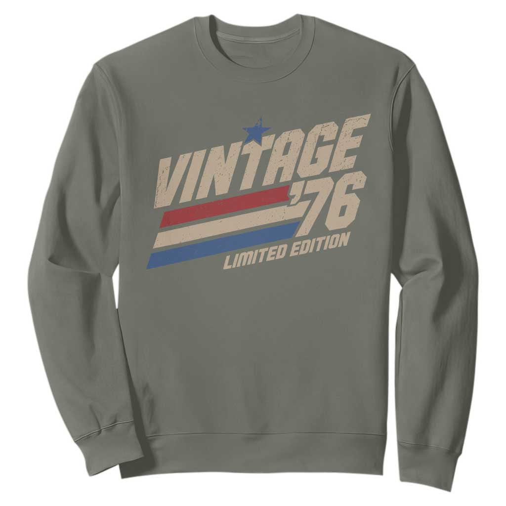 50th Birthday Sweatshirt Vintage 1976 50 Years Old Birthday USA Stripes TS11 Military Green Print Your Wear