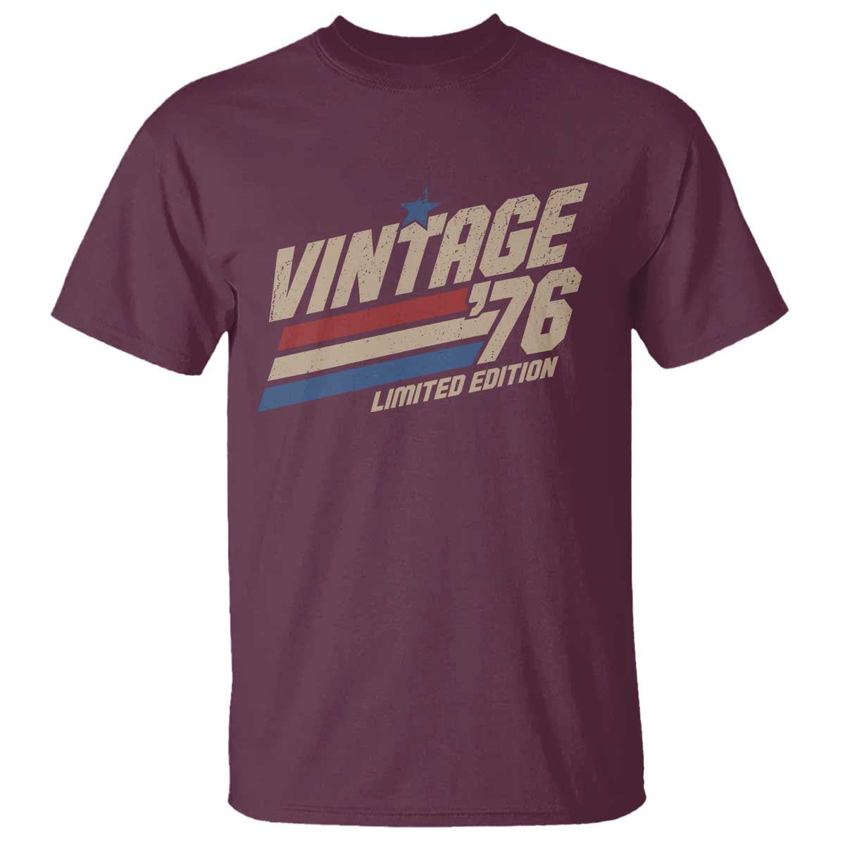 50th Birthday T Shirt Vintage 1976 50 Years Old Birthday USA Stripes TS11 Maroon Print Your Wear