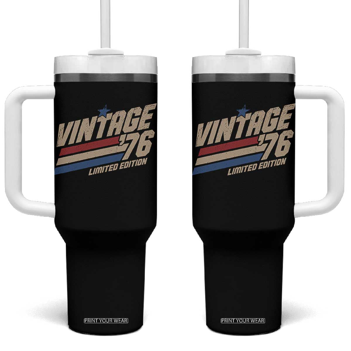 50th Birthday Tumbler With Handle Vintage 1976 50 Years Old Birthday USA Stripes TS11 One Size: 40 oz Black Print Your Wear