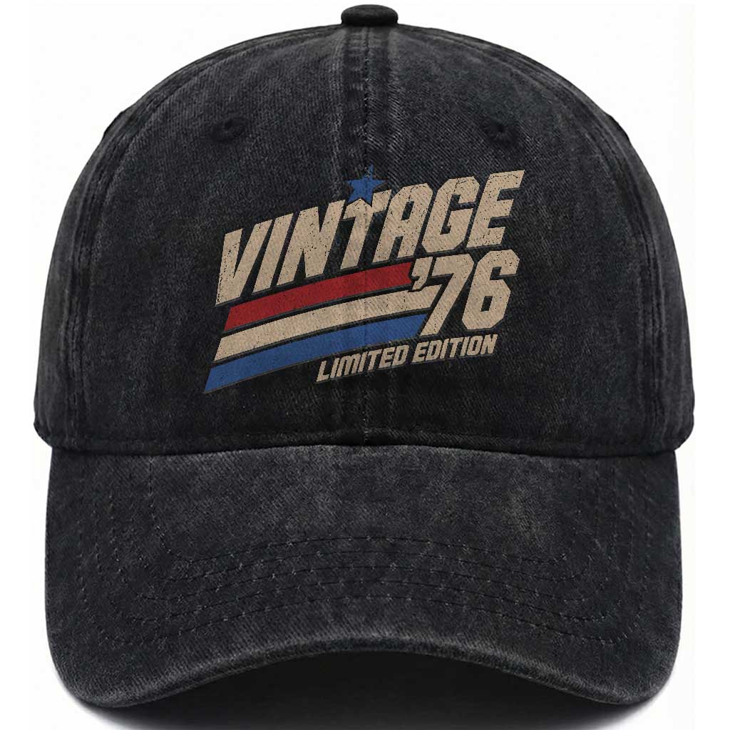 50th Birthday Washed Cotton Baseball Cap Vintage 1976 50 Years Old Birthday USA Stripes TS11 Print Your Wear