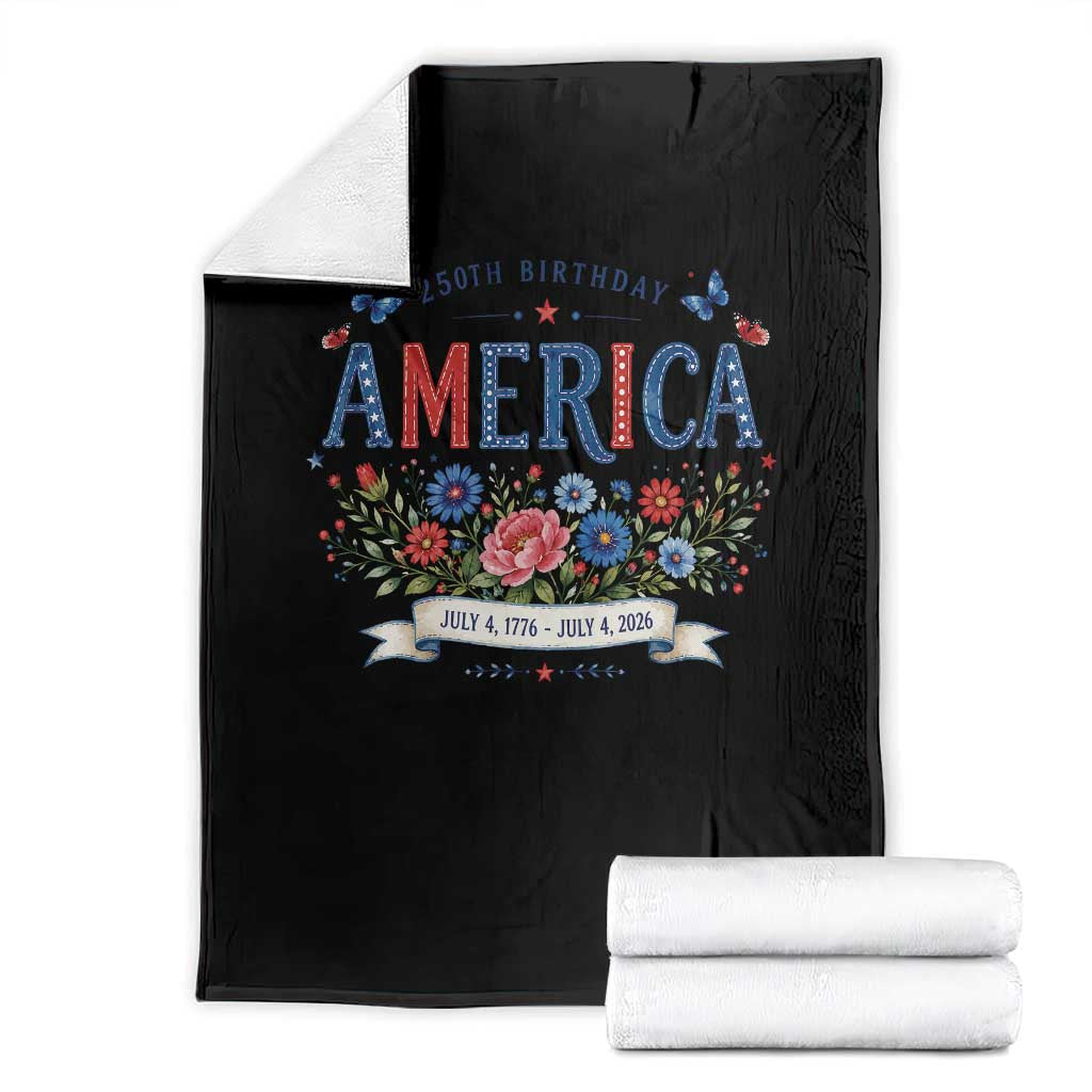 Floral 250th Birthday of America 250 Years USA Patriotic Throw Blanket