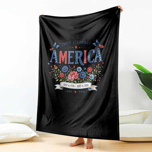 Floral 250th Birthday of America 250 Years USA Patriotic Throw Blanket