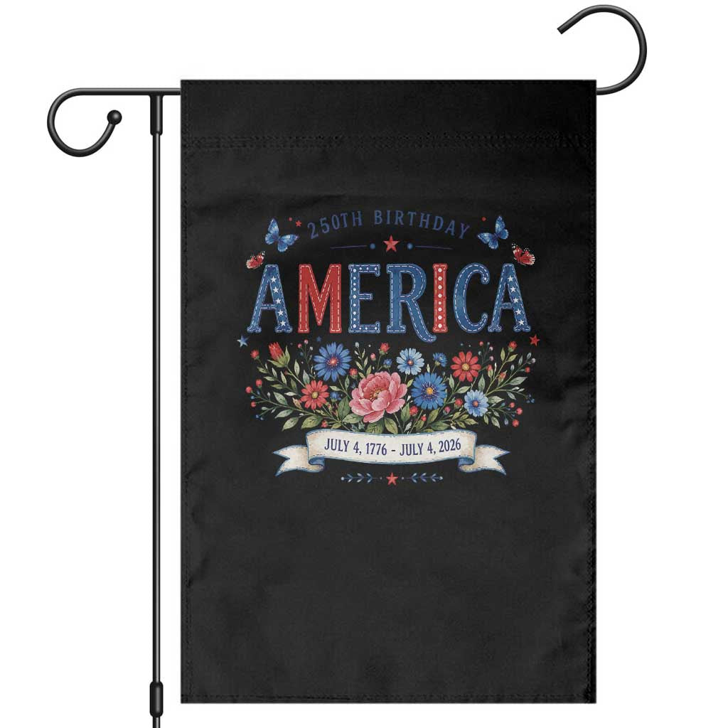 Floral 250th Birthday of America 250 Years USA Patriotic Garden Flag