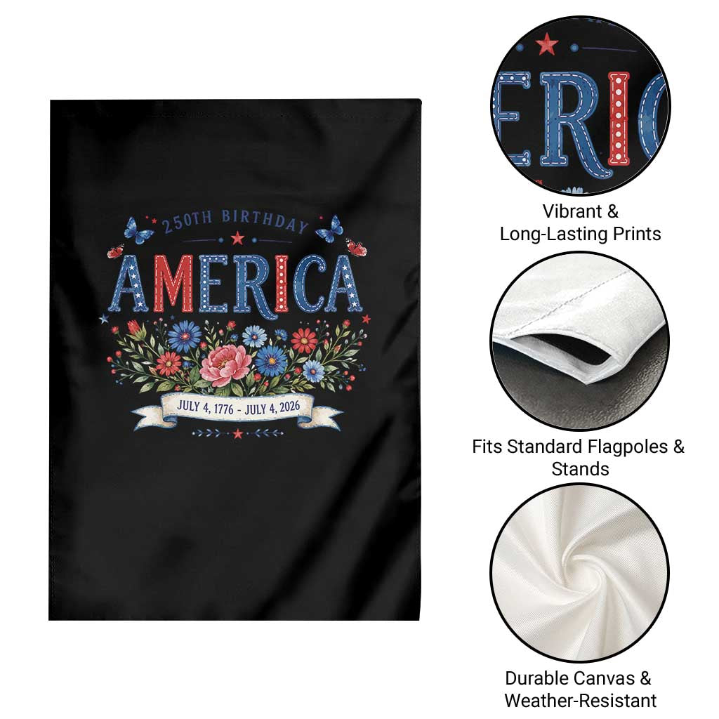 Floral 250th Birthday of America 250 Years USA Patriotic Garden Flag