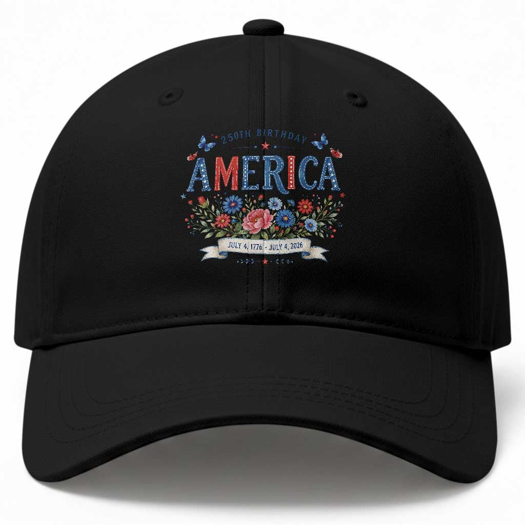 Floral 250th Birthday of America 250 Years USA Patriotic Baseball Cap