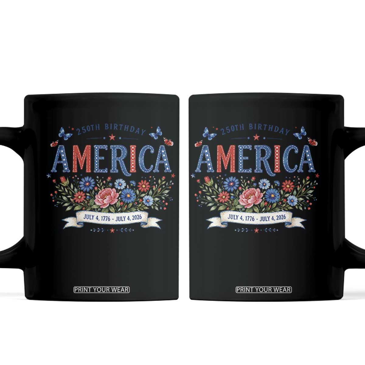 Floral 250th Birthday of America 250 Years USA Patriotic Coffee Mug