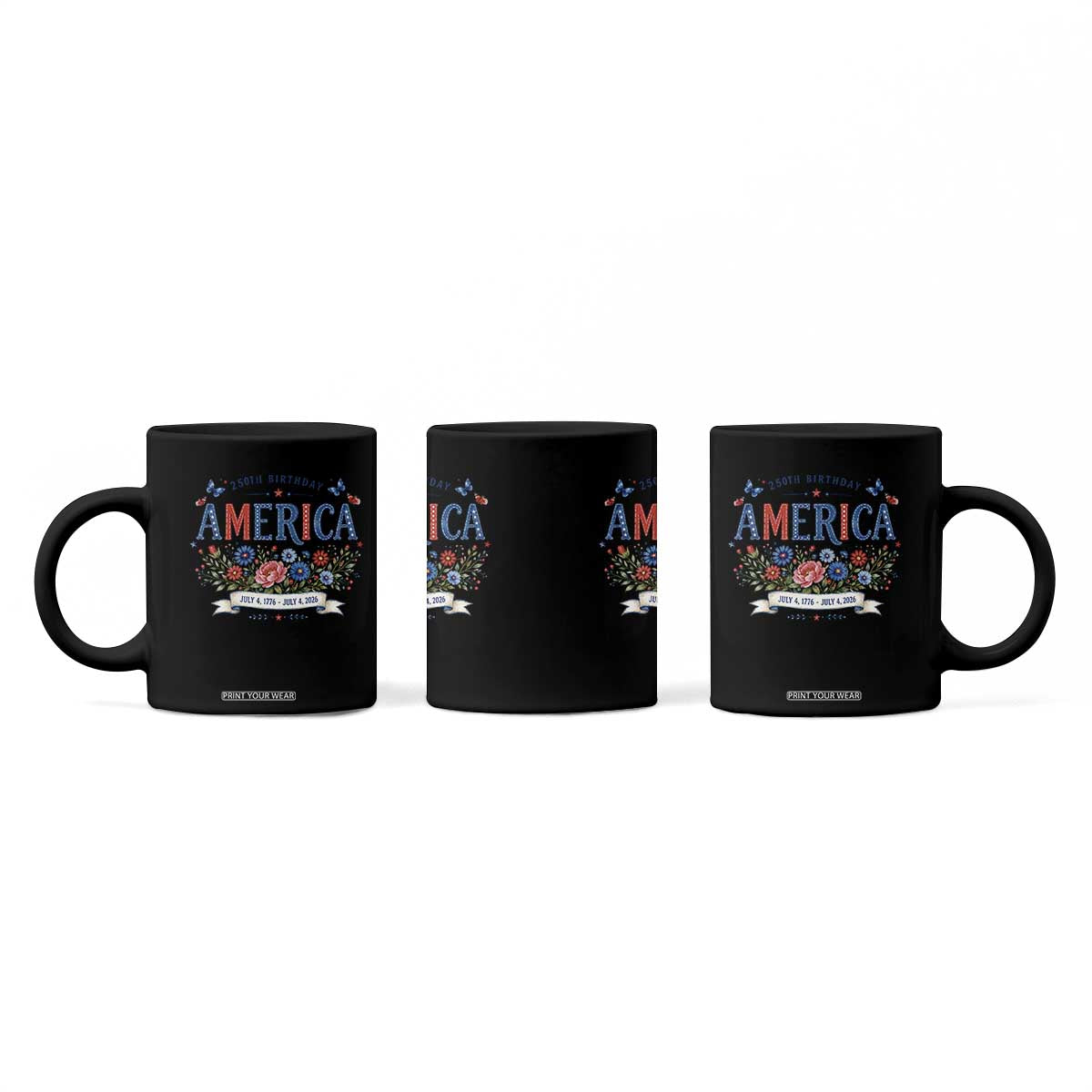 Floral 250th Birthday of America 250 Years USA Patriotic Coffee Mug