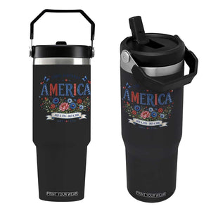 Floral 250th Birthday of America 250 Years USA Patriotic Flip Straw Tumbler
