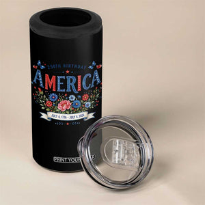 Floral 250th Birthday of America 250 Years USA Patriotic 4 in 1 Can Cooler Tumbler