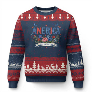 Floral 250th Birthday of America 250 Years USA Patriotic Ugly Christmas Sweater
