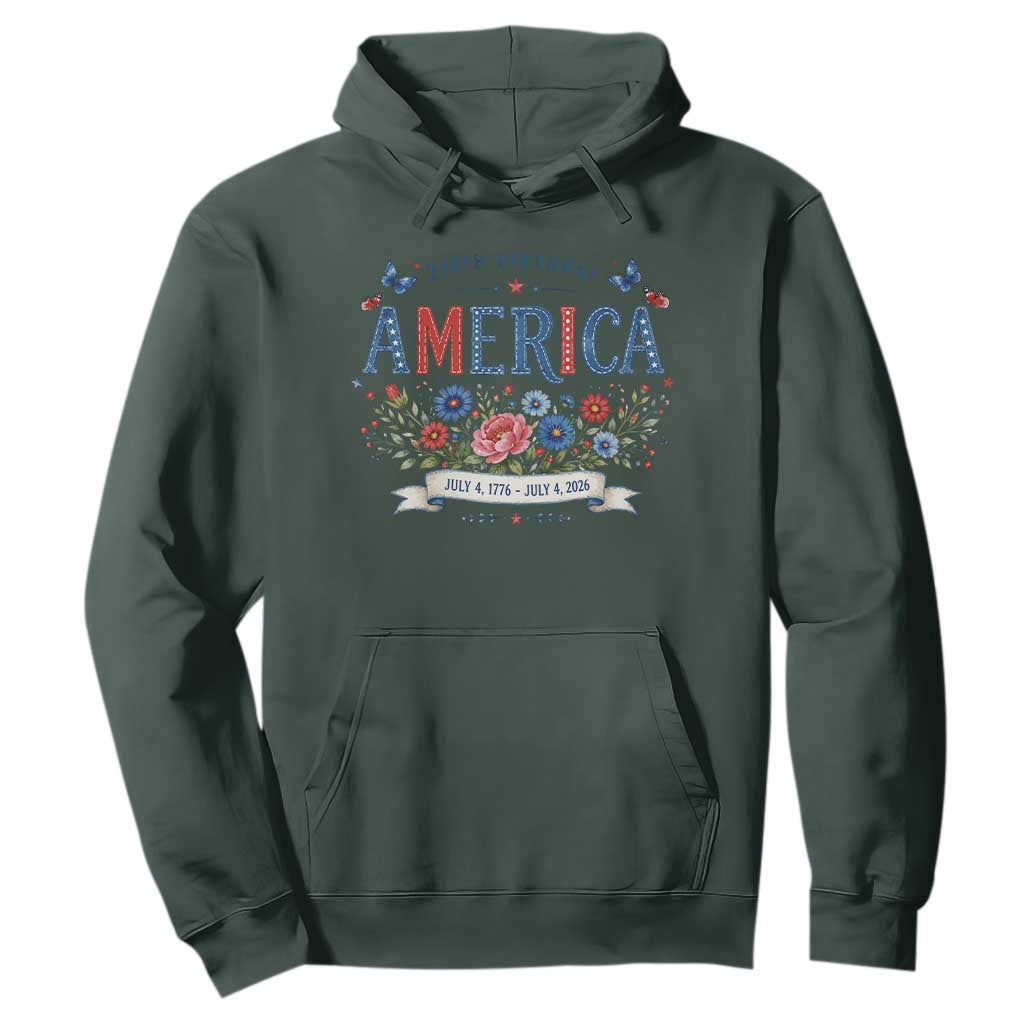 Floral 250th Birthday of America 250 Years USA Patriotic Hoodie