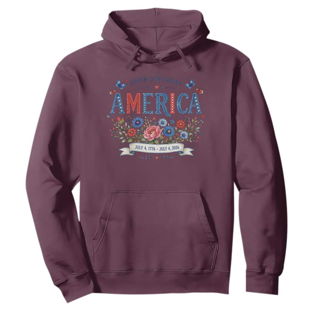 Floral 250th Birthday of America 250 Years USA Patriotic Hoodie
