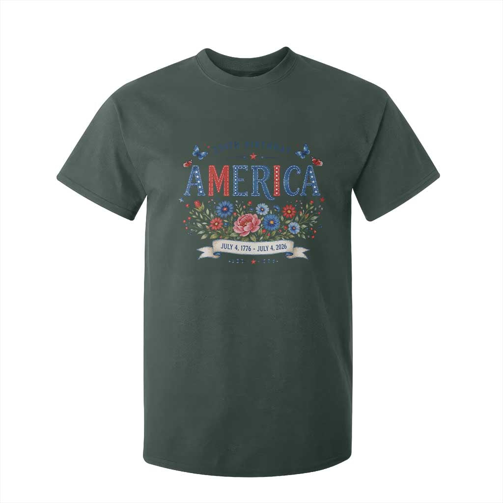 Floral 250th Birthday of America 250 Years USA Patriotic T Shirt For Kid