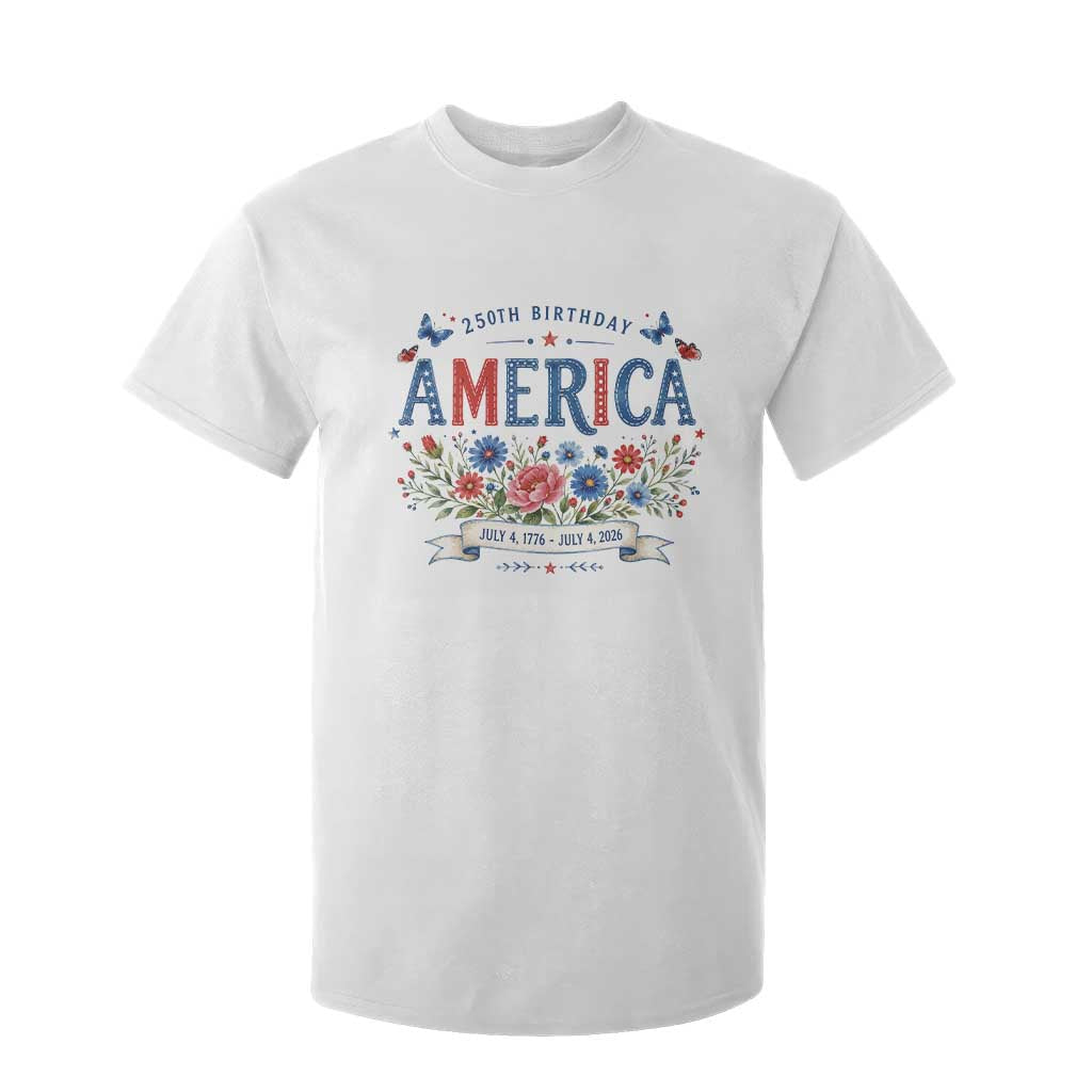 Floral 250th Birthday of America 250 Years USA Patriotic T Shirt For Kid