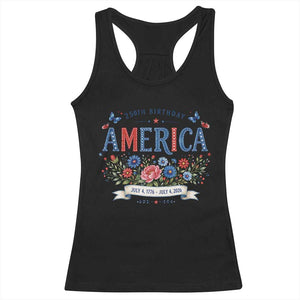 Floral 250th Birthday of America 250 Years USA Patriotic Racerback Tank Top