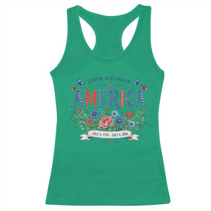 Floral 250th Birthday of America 250 Years USA Patriotic Racerback Tank Top