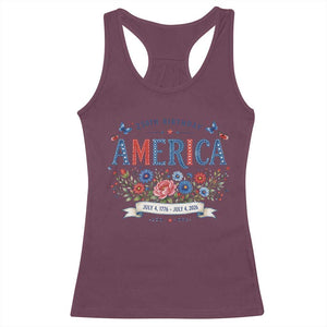 Floral 250th Birthday of America 250 Years USA Patriotic Racerback Tank Top