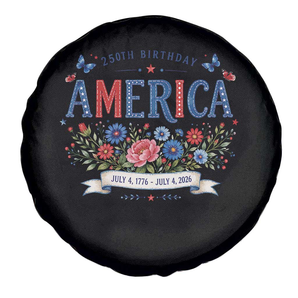 Floral 250th Birthday of America 250 Years USA Patriotic Spare Tire Cover