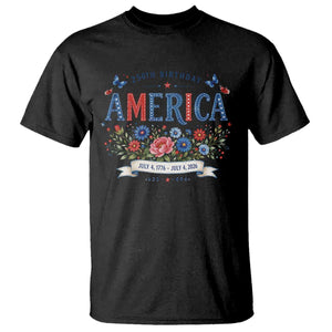 Floral 250th Birthday of America 250 Years USA Patriotic T Shirt