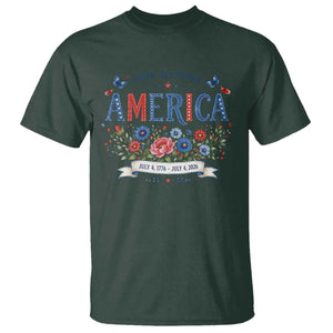 Floral 250th Birthday of America 250 Years USA Patriotic T Shirt