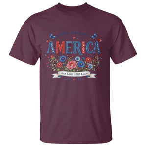 Floral 250th Birthday of America 250 Years USA Patriotic T Shirt