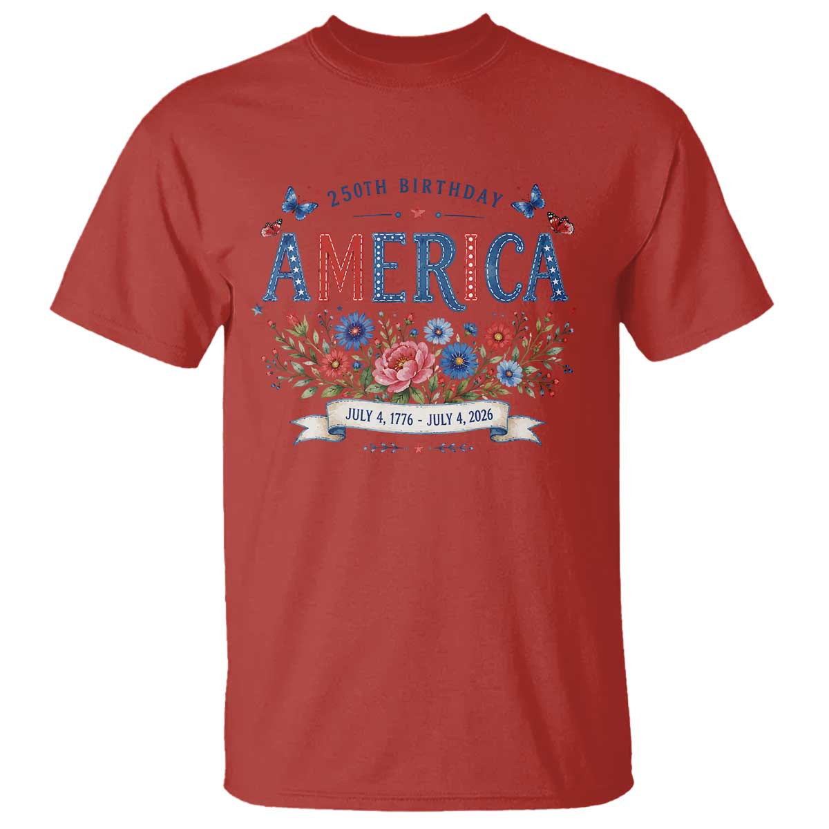 Floral 250th Birthday of America 250 Years USA Patriotic T Shirt