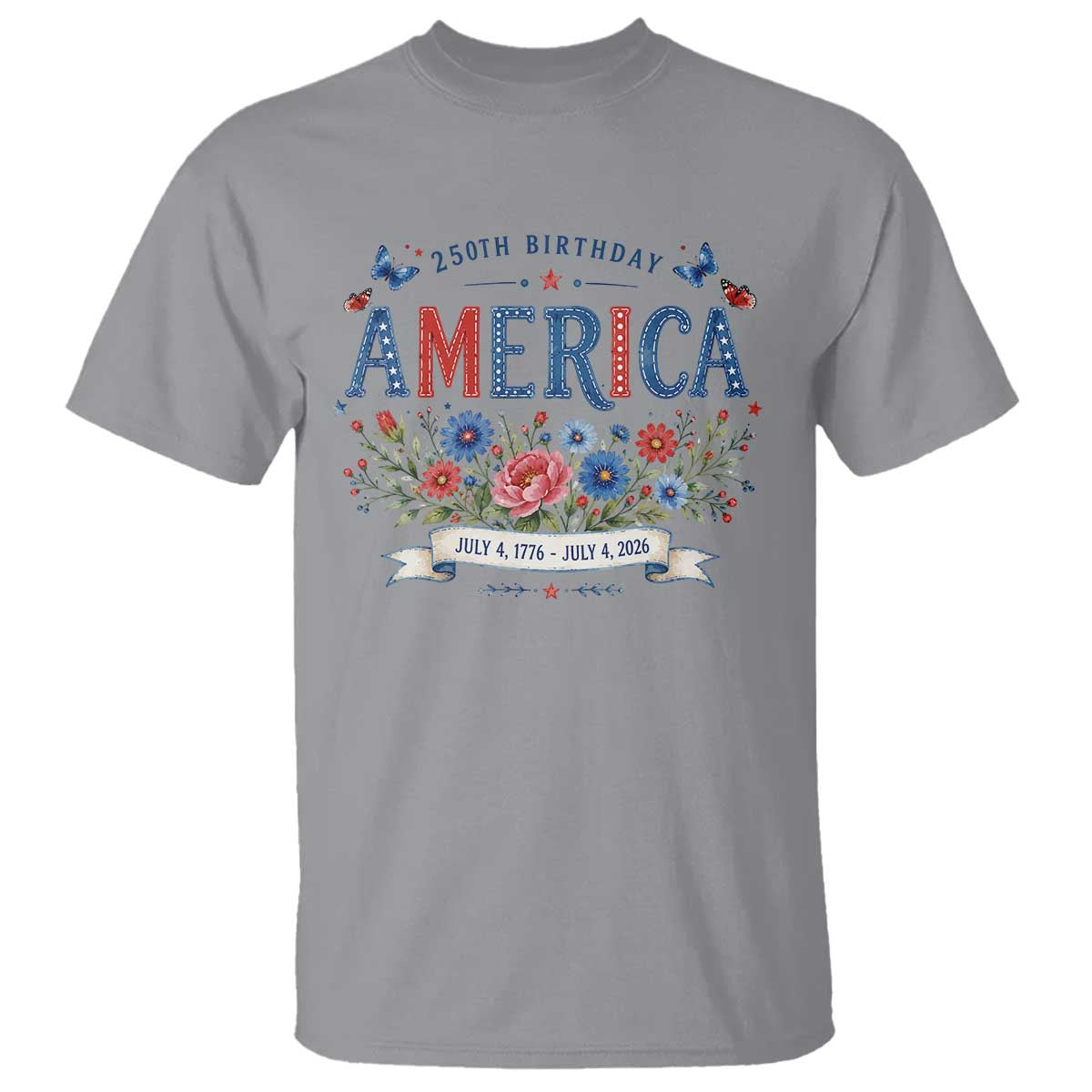 Floral 250th Birthday of America 250 Years USA Patriotic T Shirt