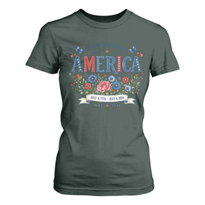 Floral 250th Birthday of America 250 Years USA Patriotic T Shirt For Women