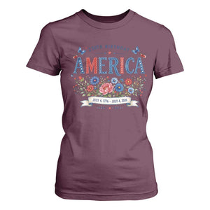 Floral 250th Birthday of America 250 Years USA Patriotic T Shirt For Women