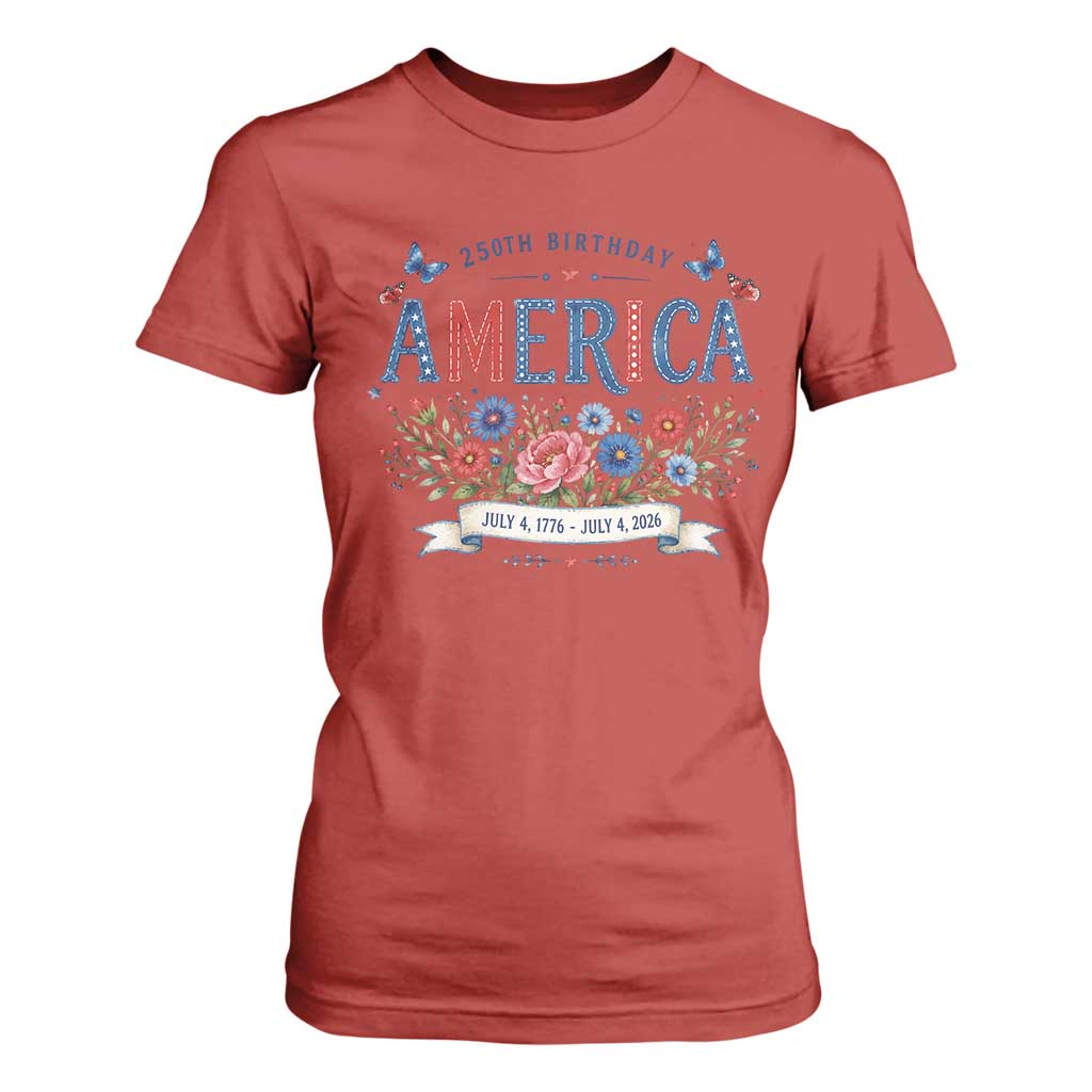 Floral 250th Birthday of America 250 Years USA Patriotic T Shirt For Women