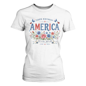 Floral 250th Birthday of America 250 Years USA Patriotic T Shirt For Women