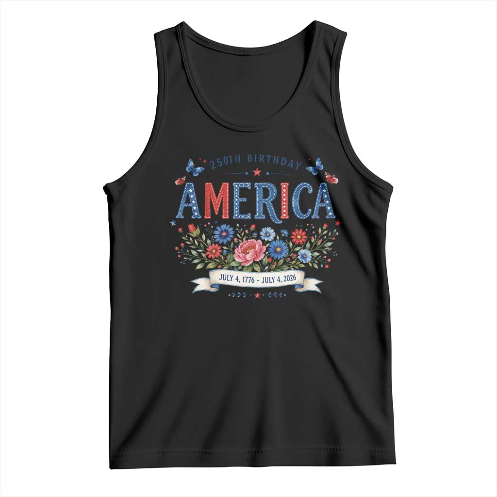 Floral 250th Birthday of America 250 Years USA Patriotic Tank Top