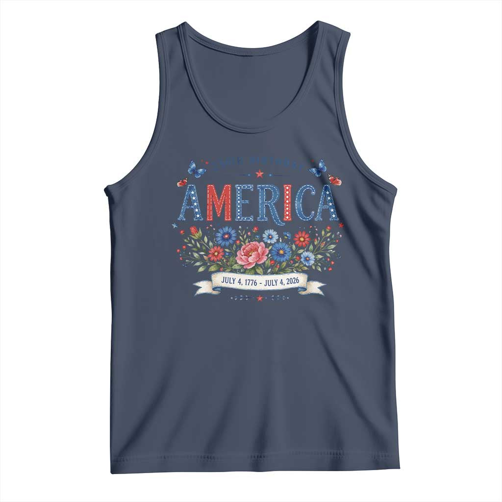 Floral 250th Birthday of America 250 Years USA Patriotic Tank Top