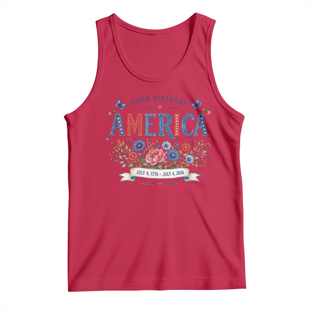 Floral 250th Birthday of America 250 Years USA Patriotic Tank Top
