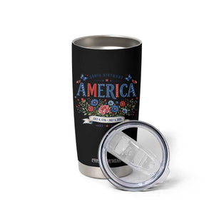 Floral 250th Birthday of America 250 Years USA Patriotic Tumbler Cup