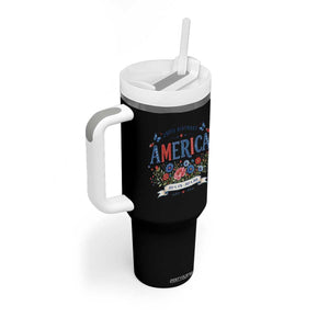 Floral 250th Birthday of America 250 Years USA Patriotic Tumbler With Handle