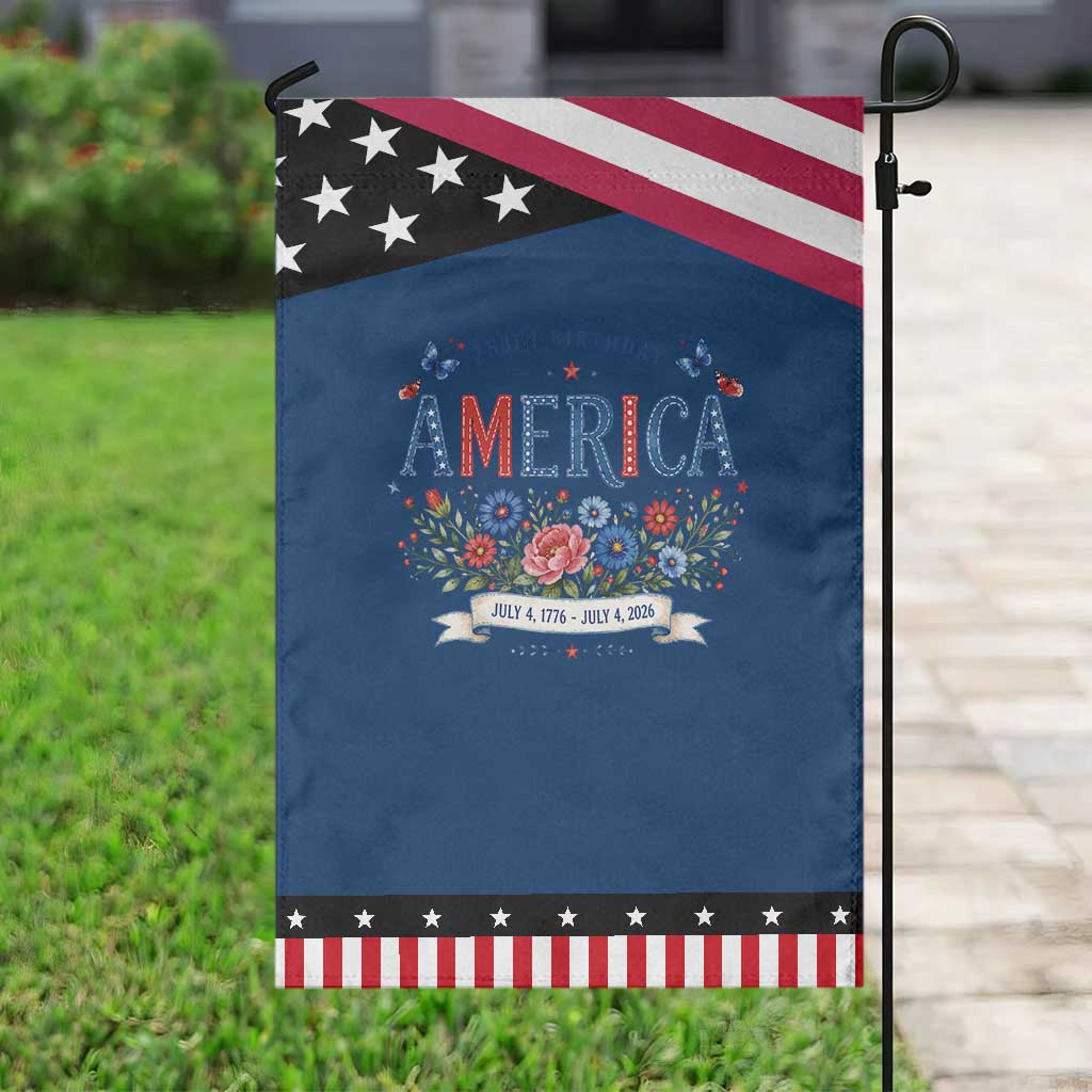 Floral 250th Birthday of America 250 Years USA Patriotic Garden Flag TS11 Classic Blue Black Print Your Wear