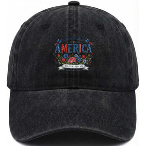 Floral 250th Birthday of America 250 Years USA Patriotic Washed Cotton Baseball Cap