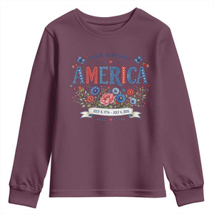 Floral 250th Birthday of America 250 Years USA Patriotic Youth Sweatshirt