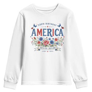 Floral 250th Birthday of America 250 Years USA Patriotic Youth Sweatshirt
