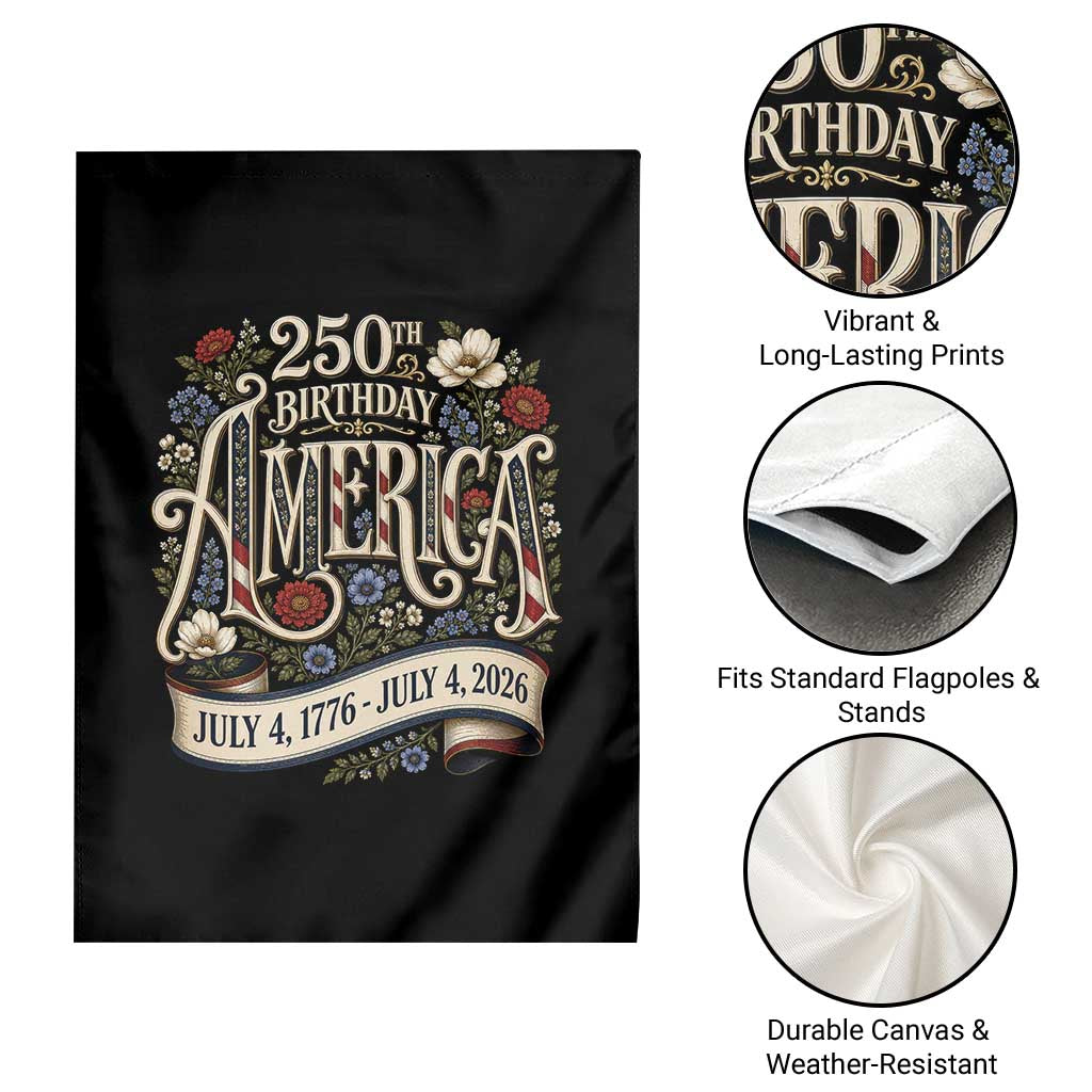 Floral America 250th Birthday Garden Flag 4th of July America 250 Years Retro
