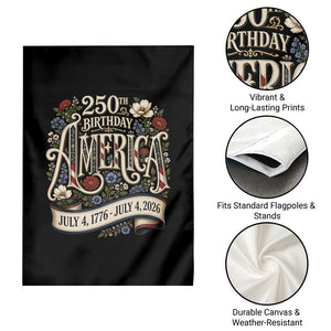 Floral America 250th Birthday Garden Flag 4th of July America 250 Years Retro