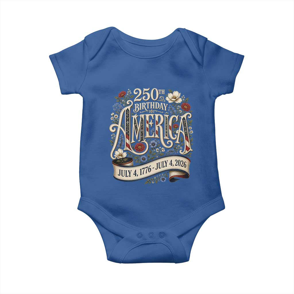 Floral America 250th Birthday Baby Onesie 4th of July America 250 Years Retro